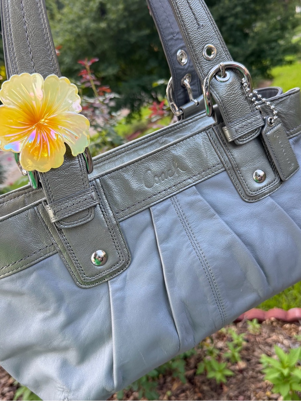 Coach Two-Tone Gray Leather Shoulder Bag